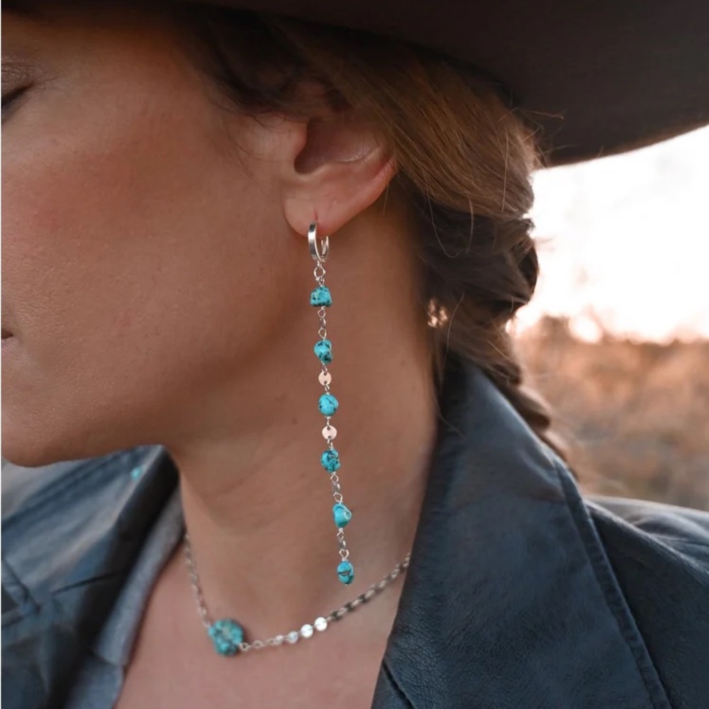 Turquoise Beaded Silver Earrings - Picture 1 of 4